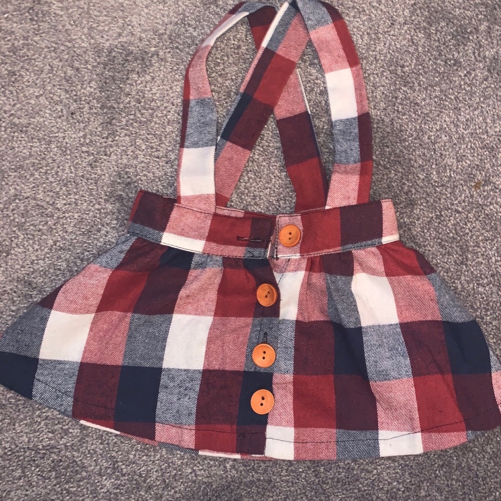 Plaid baby skirt with suspenders